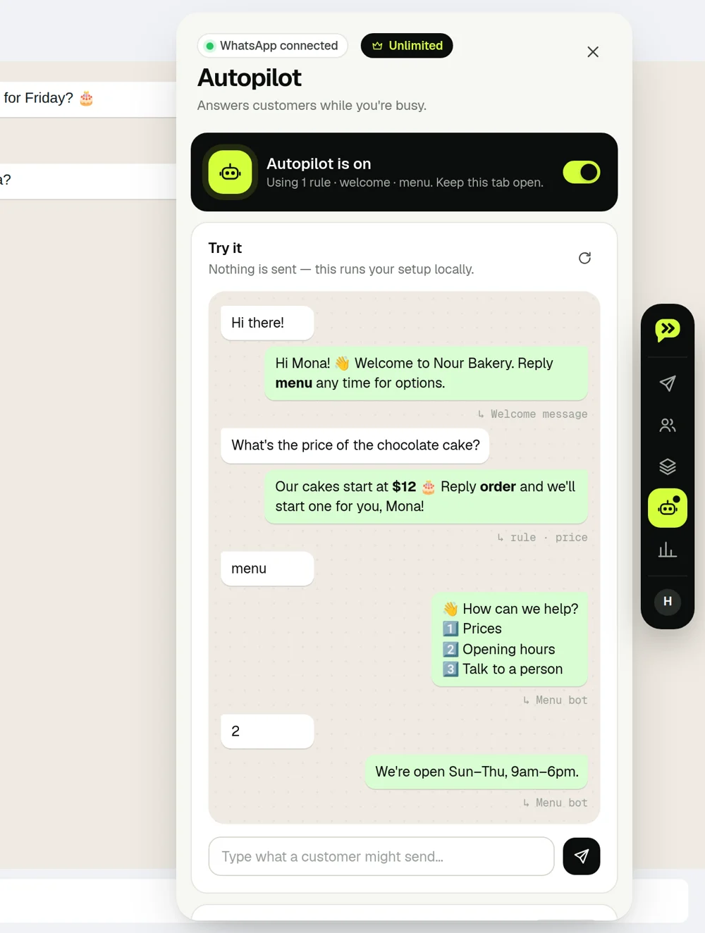 Autopilot replies in Wassender